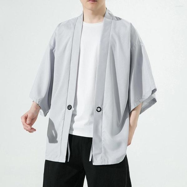 Gabardina para hombre, cárdigan japonés, Kimono, traje de samurái tradicional, camisa Oriental, capa, protección solar suelta