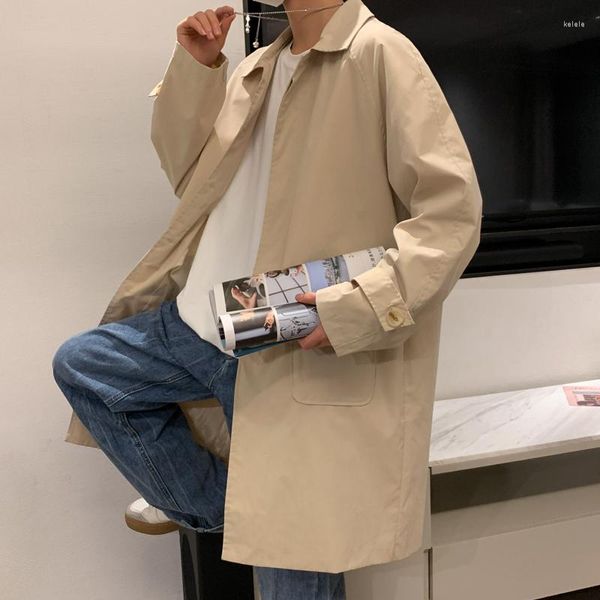 Trenchs pour hommes KAPMENTS Mode coréenne Long manteau Hommes Coupe-vent Japonais Streetwear Vestes Harajuku surdimensionné