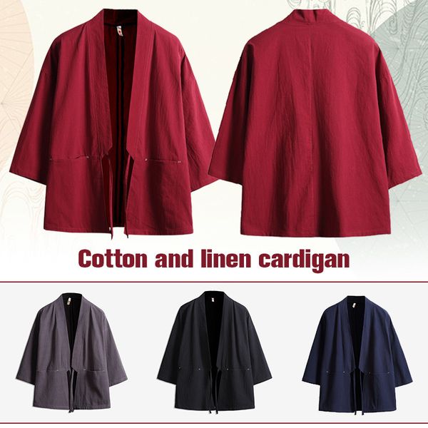 Trenchs pour hommes Kimono Samurai Costume Traditionnel Japonais Vêtements Mâle Cardigan Noragi Veste Yukata Manteau Haori 230417