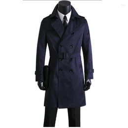 Trenchs pour hommes Manteaux coréens Printemps et automne Plus Engrais Long Jeune d'âge moyen Double rangée Bleu Abrigos Jaqueta Masculina