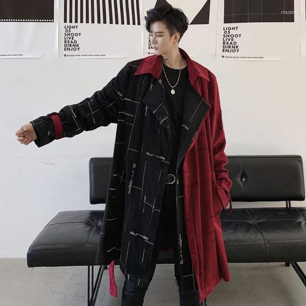 Trench-coats pour hommes Mode coréenne Homme Vêtements à la mode Mi-longueur Velours côtelé Manteau pour hommes Décontracté Lâche Élégant Patchwork Veste Coupe-Vent