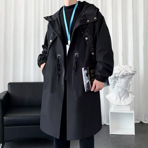 Hommes Trench Coats Mode Coréenne Hommes Coupe-Vent Long Manteau À Capuche Veste Harajuku Pardessus Homme Casual Outwear Hip Hop Streetwear