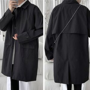 Heren Trench Coats Koreaanse stijl Cloak Coat Mens Casual Solid Autumn Fashion Loose Long Overcoat Male High Street Wind Breakher Coat 230404