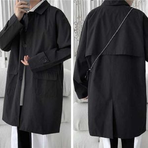 Heren Trench Coats Koreaanse stijl Cloak Trench Coat Mens Casual Solid Autumn New Fashion Loose Long Overcoat Male High Street Wind Breakher Trenchcoat T221102