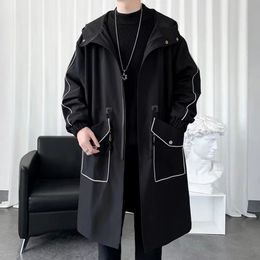 Trenchs hommes Trench-coat de style coréen pour hommes, à la mode, vestes longues décontractées, grande poche, pardessus de marque de haute qualité, vêtements 230925
