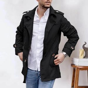 Cazas de zanja para hombres Coloque con longitud media de la chaqueta de ropa de calle casual a prueba de viento con decoración de botones para otoño