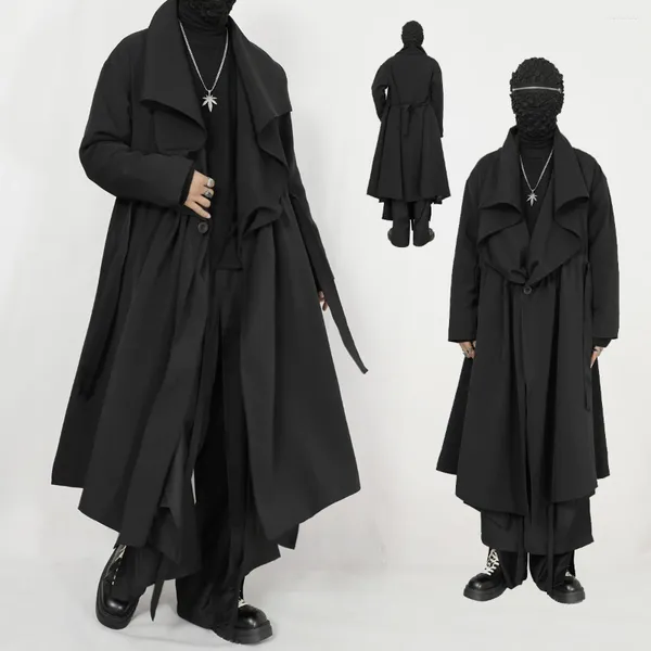 Abrigos de zanjas para hombres Chaqueta larga cortavientos grande 2024 Diseñador de nicho japonés Oscuro suelto