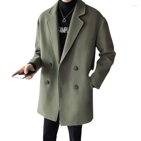 Trenchs pour hommes manteau allongeant et épaississant Style coréen décontracté chaud laine mode couleur Pure confortable mi-long