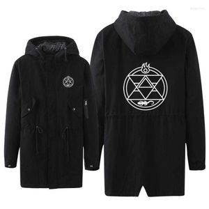 Mannen Trenchcoats Lange Jas Cosplay Hoodie Edward Elric Lichtgevende Print Rits Tooling Overjas Zomer Dunne Jacketmen'shcud