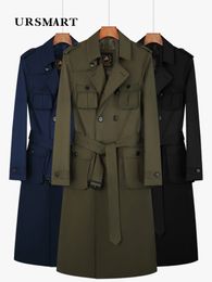 Trenchs pour hommes Trench long au genou pour la mode masculine poches multiples double boutonnage dos fendu doublure intérieure britannique résistante et épaisse 230912