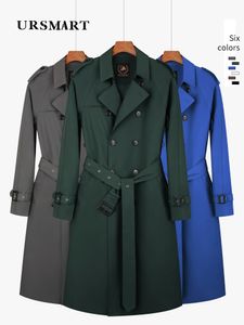 Herengeul Lagen Lange knielengte Trench Coat Heren Double Breasted Raglan Mouwen Bruin Britse Dikke Wool Inner Tank 230823