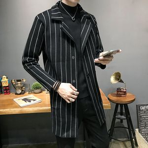 Hommes Trench Coats Longs Hommes Rayé Steampunk Slim Beige Pull Vestes 2021 Manteau D'hiver Noir Vintage
