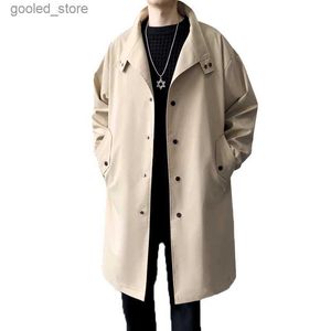 Trenchs pour hommes Long Trench Coat Hommes Classique Britannique Coupe-Vent Automne Casual Stand Long Trench Coat Hommes Gris Beige Noir Long Coat Men Q231118