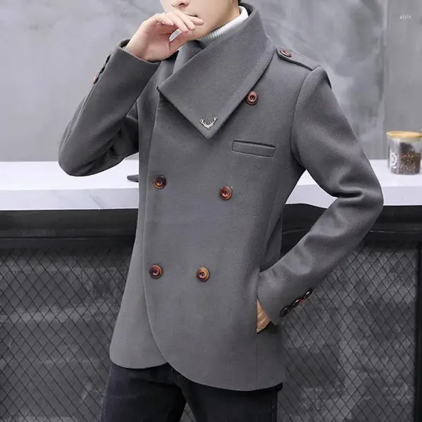 Gabardinas para hombres Abrigos de lujo con cuello grande Chaquetas largas vintage Inglaterra Retro Caballero Slim Fit Classic Detective Abrigos Gris Negro 2024