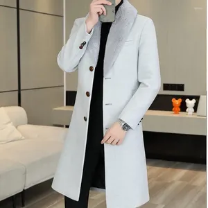 Trench Coats Men's Luxury Big Collar Winter Overcoats For Mens Grey Grey Long Vestes Cold Slim Gentleman chaud 2024