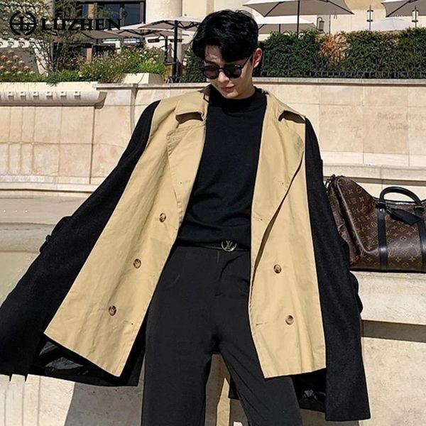 Gabardinas para hombres Luzhen Belt Decorar color Contrast Design Fashion Fashion Coat Original Street Street Korean Korean LZ2123