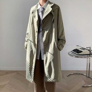 Heren Trench Coats Male Spring Heren Windscheper Crdigan Casual Coat Belt Streetwear Green Loose Rapel Overjas Britse Trench Coat Jacket For Men T221102