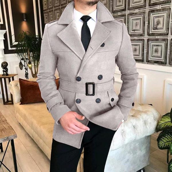 Trench Coats Men's Male élégant Boutons à l'épreuve froide et manteau en laine Men de laine Vérinons extérieures à manches longues pour le travail