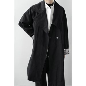 Hommes Trench Coats Homme Vintage Japon Corée Streetwear Mode Veste Pardessus Hommes Asymétrie Col Lâche Casual Long Trenchcoat Survêtement
