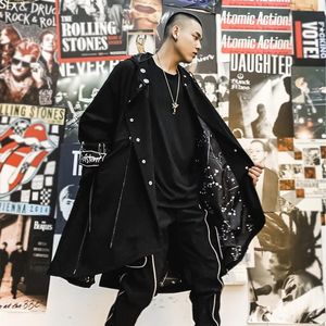 Heren Trench Coats Mannelijke vrouwen Hip Hop Casual Long Jacket Outerwear Wind Breaker Men High Streetwear Pin Patch Losse Trenchcoat