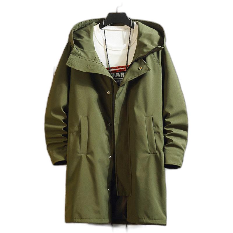 Men's Trench Coats Man Green Long Coat Oversize Korean Style Yellow Hooded Windbreaker Jacket Large Size Mens Casual Clothing 5xl 6xl