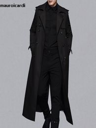 Heren Trench Coats Mauroicardi Spring Herfst Long Black Khaki Men Double Breasted Plus Size Overcoat European Fashion 4XL 5XL 230404