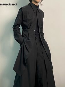 Trench Coats voor heren Mauroicardi Spring herfst Lang zwart gepaste shirt voor mannen Luxe ontwerper Dark Academia Esthetic Vintage Cloths 2023 230814