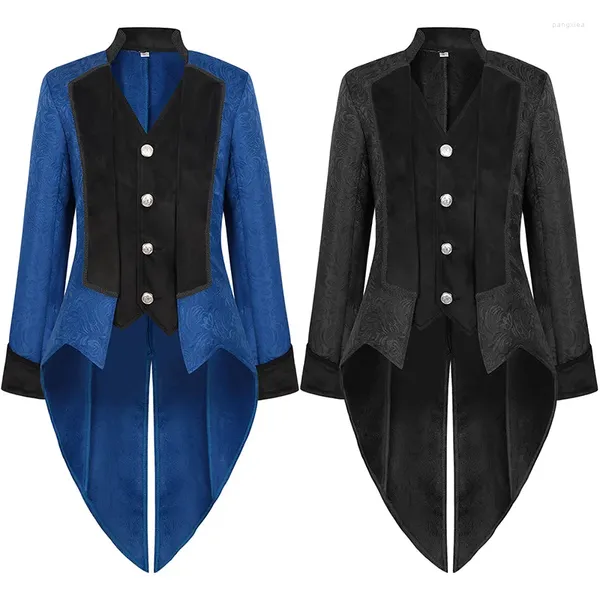 Trench Cods Coats Veste médiévale Steampunk Gothic Black Blue Tailcoat Man manteau Victorian Robes Vêtements Halloween Costume