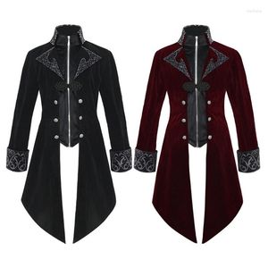 Trenchs pour hommes Veste médiévale Velvet Tailcoat Steampunk Gothic Man Manteau Victorien Vêtements Costume d'Halloween