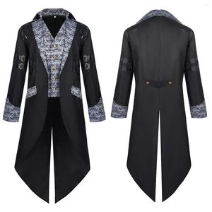 Trench homme médiéval smoking noir Tailcoat manteau Steampunk veste gothique Costume de fête d'halloween tenue Vintage