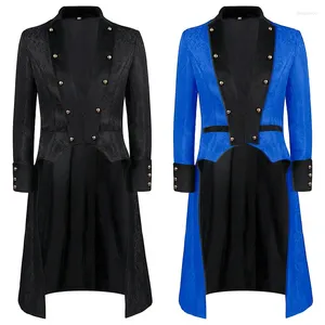 Heren trenchcoats Middeleeuwse heren nobele blauwe jas Jacquard windjack Steampunk Gothic Slim Fit lange jas Victoriaanse Renaissance kostuum