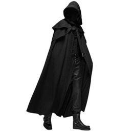 Heren Trench Coats Medieval Vintage Hooded Loose Black Cloak Winddichte Chic Winter Long Cape Poncho Gothic Mens Monk Halloween Cosplay 230404