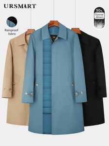 Men S Trench Coats Medium en Long Single Breasted Wind Breaker Down Jacket for Men 90 Goose Dikke Warm British Weather Proof Business Coat 230814