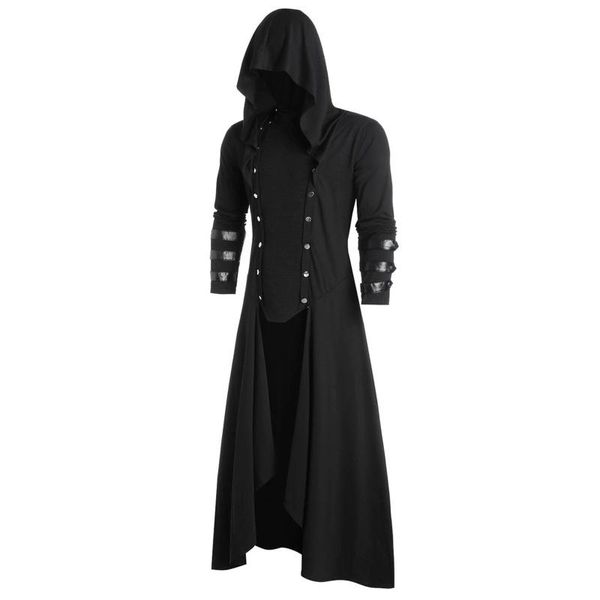 Trenchs pour hommes manteau cardigan de longueur moyenne conception de grande taille boutonné gothique asymétrique à capuche minorités ethniques hauts en similicuir