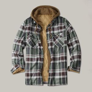 Hommes Trench Coats Hommes Automne Et Hiver Veste Chaud Plaid Imprimer Revers Poche À Capuche Rembourré Lâche Chemise Top Surdimensionné Mâle Épais