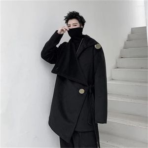 Heren Trench Coats Heren Zwart lange mouw jas grote één knop losse wol mode Japans retro design trui jas dik