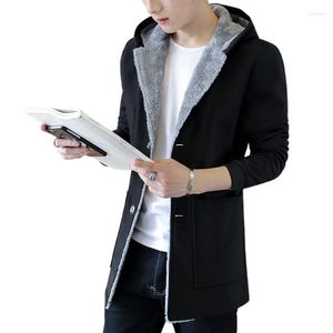 Heren Trench Coats Men's Fashion Warm Hoodie Jacket 2022 Winter Mentrench Coat plus fluweelverdikking Slim Fit wol overjas