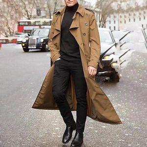 Heren Trench Coats Heren Lange mouwt Outerwear Winter Luxe Luxe Volledige lengte Vacht Mannelijke vaste lange wol Overjas Temperament Windendaar