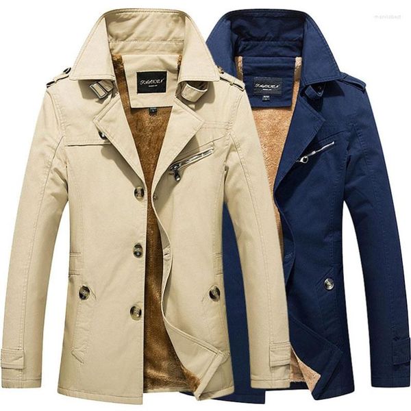 Hommes Trench Manteaux Hommes Manteau D'hiver Long Homme À La Mode Coupe-Vent Velours Polaire Chaud Veste Belle Plus Noir Pardessus Épais Parka