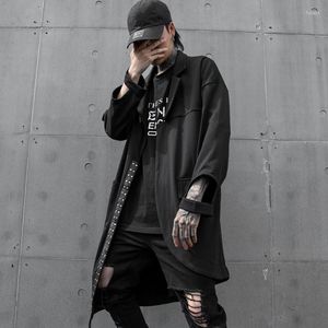 Heren Trench Coats Men Herfst Winter Rivet Leather Patchwork Punk Hip Hop Lange jas onregelmatig ontwerp Man Vintage Gotic Jacket Cardigan