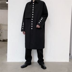 Hommes Trench Coats Hommes Boutons 34 Longueur Trench Coat Japonais Harajuku Streetwear TrenchCoat Femmes Noir Foncé Oversize Mode Long Cardigan Manteau 220826