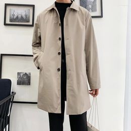 Trench da uomo Cappotto da uomo Vestibilità ampia Risvolto lungo Giacca a vento monopetto Giacca alla moda Cappotto con bottoni da ufficio Abbigliamento oversize