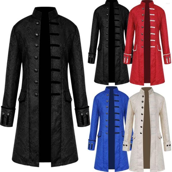 Hommes Trench Coats Hommes Manteau Uniforme Steam Punk Style Long Col Montant Solide Rétro Show Vêtements Halloween Party Costume Steampunk Manteau # g4