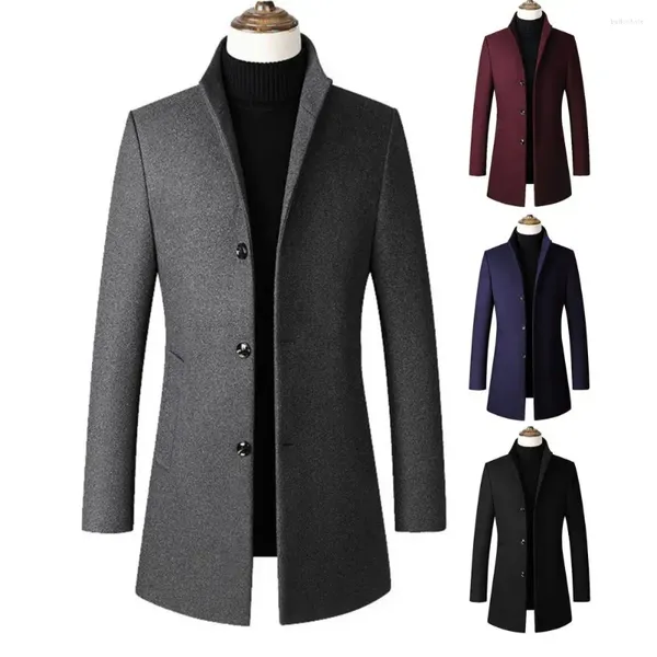 Trenchs pour hommes Manteaux pour hommes Manteau en laine Tissu Collier élégant avec poches chaudes Classique pour l'automne