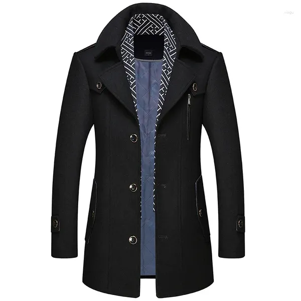 Trenchs d'hommes Hommes Manteau Laine Pardessus Mode Col Tour Chaud Mâle Vestes Laine Hommes Mélanges Écharpe Casual Outwear Simple Boutonnage