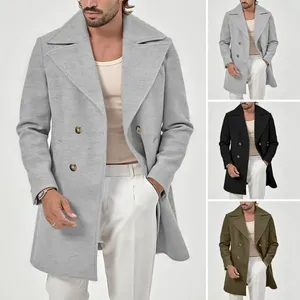 Trenchs d'hommes Hommes Automne Hiver Pardessus Lâche Épais À Manches Longues À Manches Longues Veste À Double Boutonnage Col Rabattu Coupe-Vent Manteau Chaud