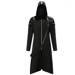 Trenchs pour hommes Hommes Halloween Cosplay Veste de broderie Costume d'épaule en cuir Punk Médiéval Victorien Rétro Chevalier À Capuchon Tailcoat