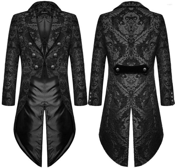 Capas de zanjas para hombres Hombres Medieval Cosplay Black Jackets Devil Fashion Gothic Steampunk Tailcoat Brocade Damask Wedding Halloween