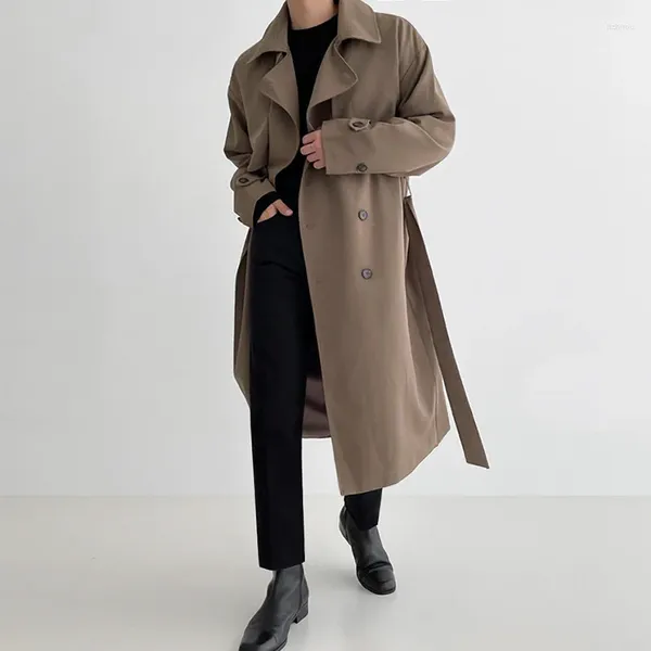Abrigos de zanjas para hombres Hombres de gran tamaño Cortavientos Tendencia coreana Longitud media Abrigo guapo Moda Chaqueta larga suelta para mujeres Ropa de otoño de invierno