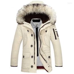 Trenchs d'hommes Hommes 2022 Casual Marque Blanc Duck Down Veste Hommes Hiver Chaud Long Épais Mâle Pardessus Fausse Fourrure Coupe-Vent Manteau